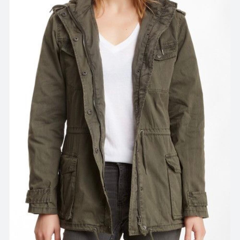 Aritzia Talula Trooper Utility Hooded Cargo Jacket Women's Small Olive Green